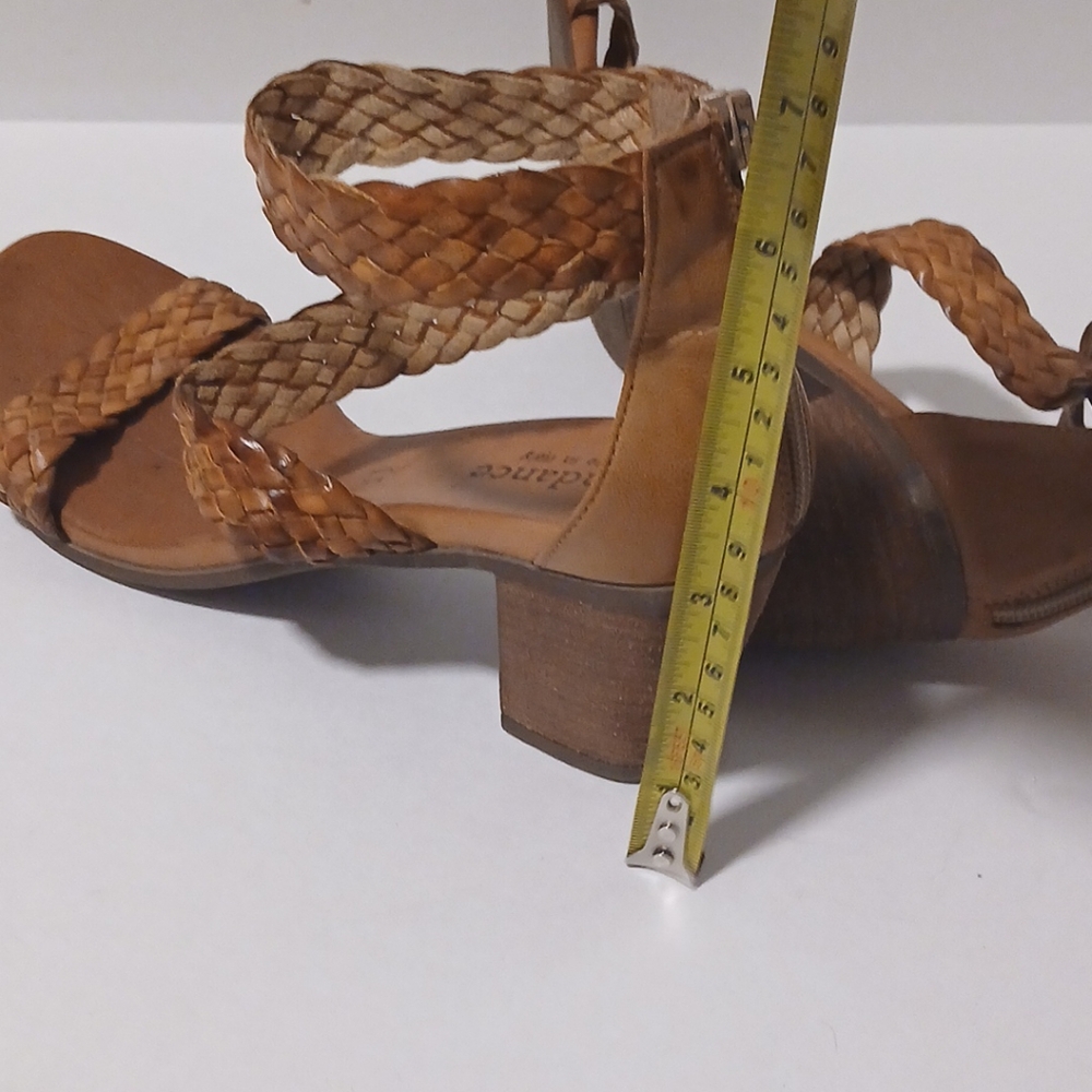 Women's 39/ US 9 Sundance Bonaire Leather Woven Stappy Heeled Sandal - Picture 5 of 9